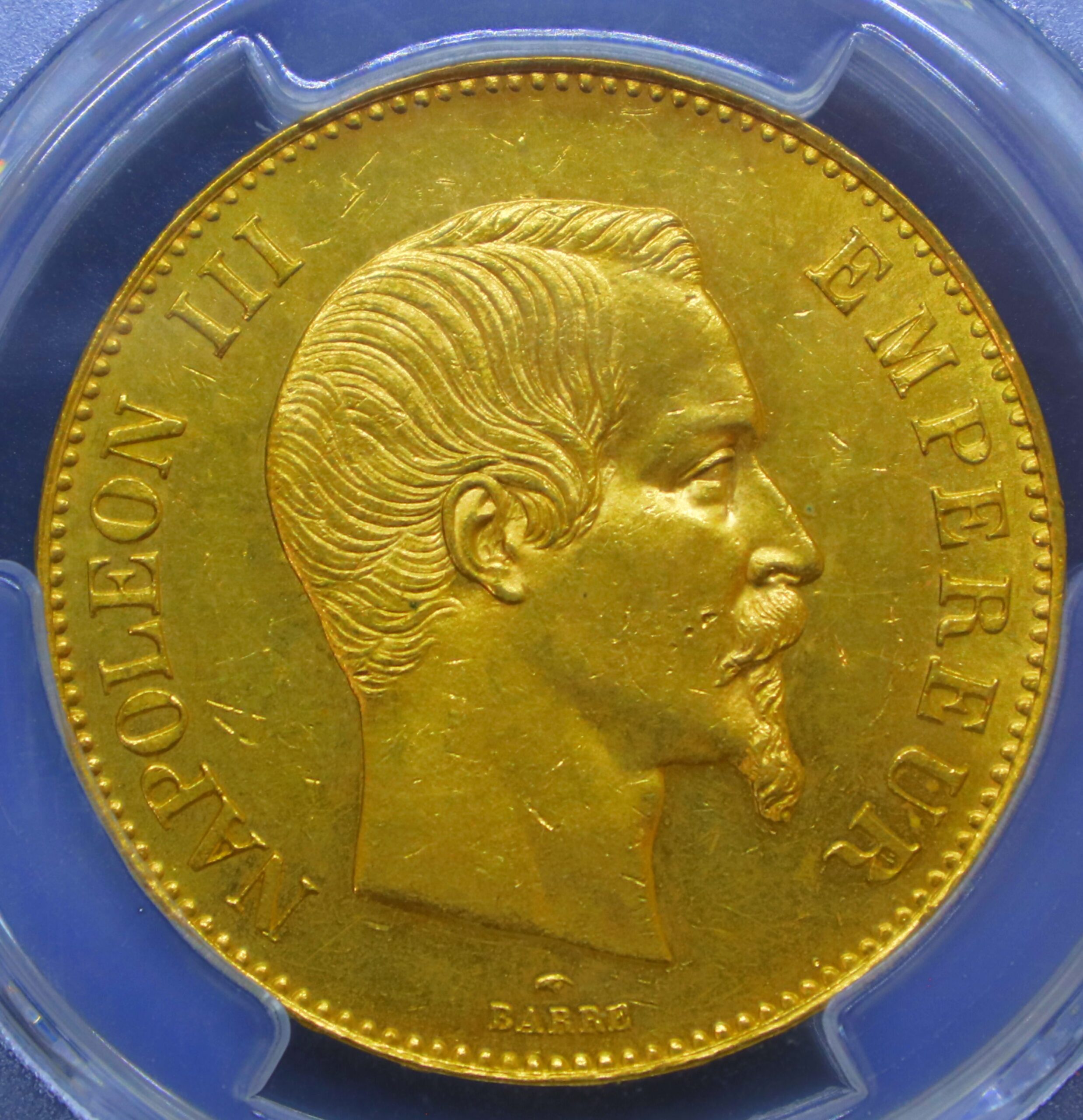 1855年 フランス ナポレオン3世100フラン金貨 PCGS MS62 無冠タイプ